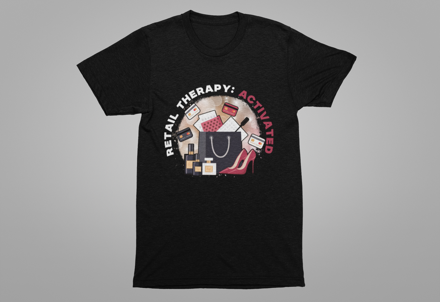 Retail Therapy Activated | Floating Cards & Shopping Haul Graphic T-Shirt