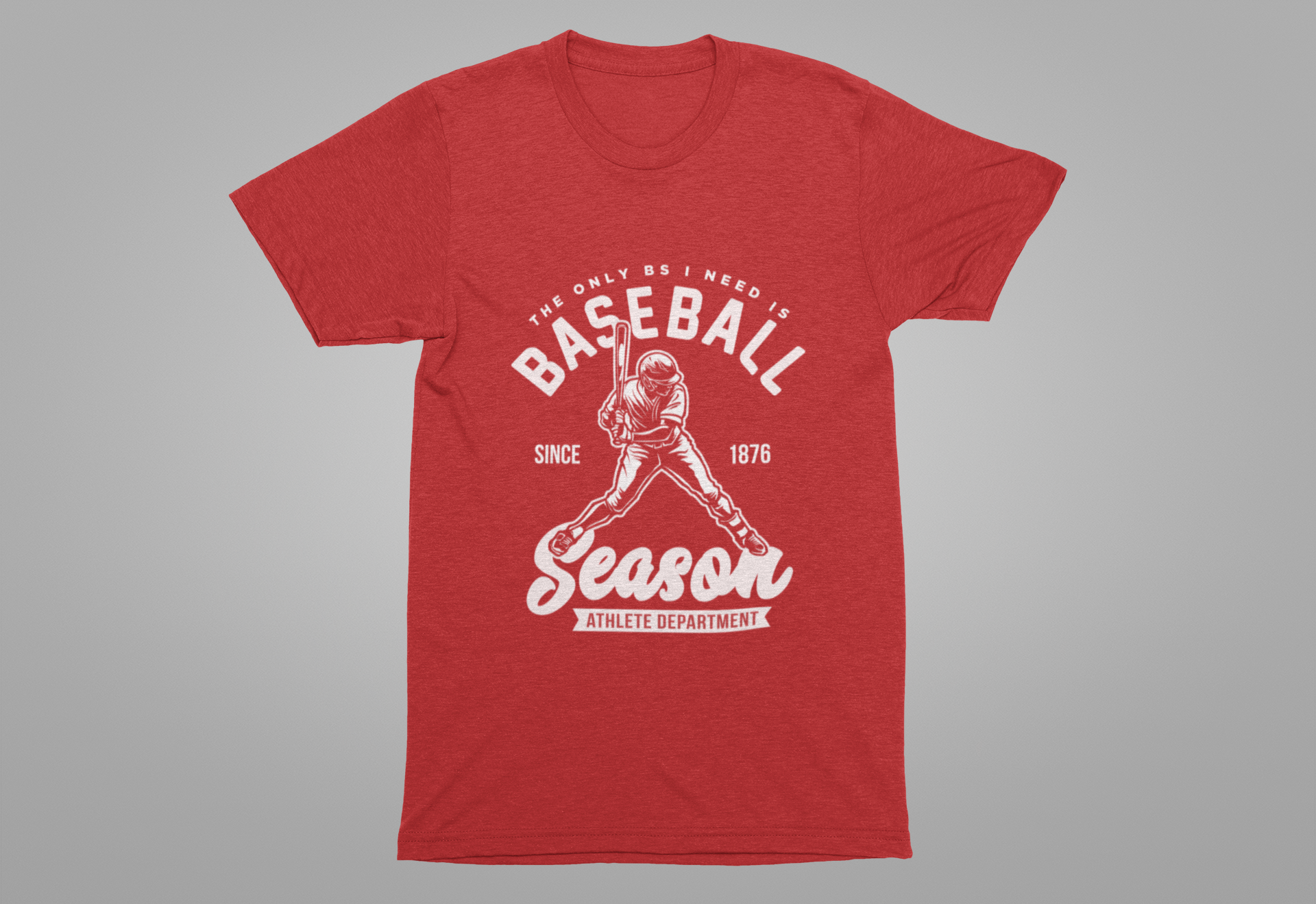 Baseball tshirt - Baseball Season Tshirt Baseball Player Graphic with "The Only BS I Need is Baseball" Text