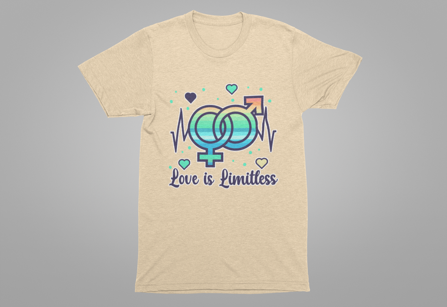 Love Is Limitless – Interconnected Gender Symbols & Heart Graphic T-Shirt