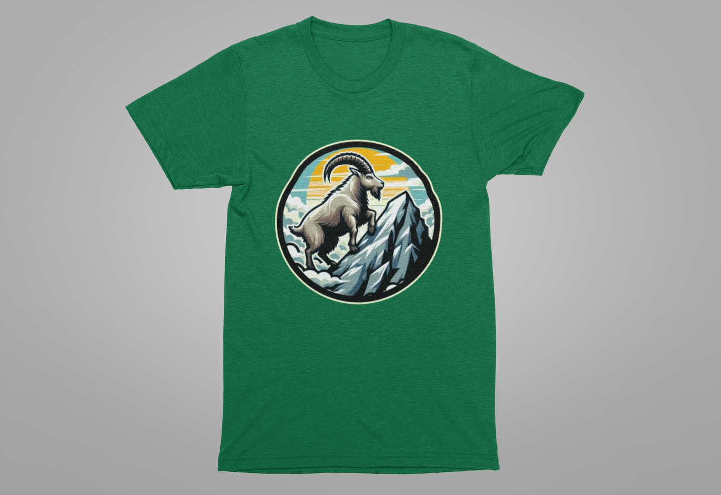 Majestic Mountain Goat on Summit with Sun and Clouds Graphic T-Shirt