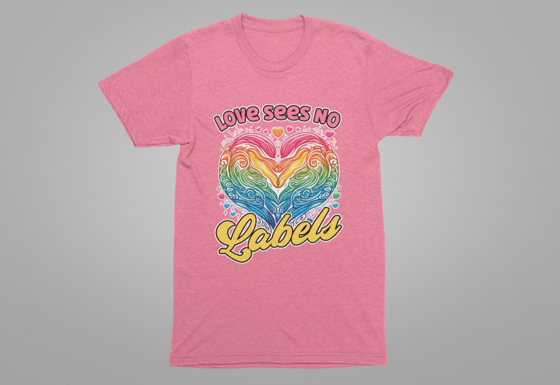 Love Sees No Labels – Colorful Abstract Heart Line Art Graphic T-Shirt
