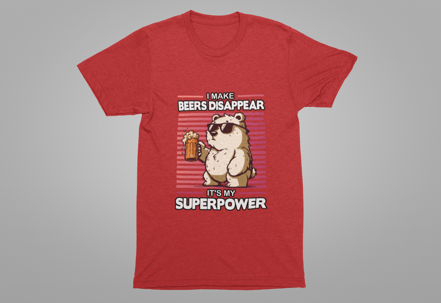 I Make Beers Disappear T-Shirt – Cool Bear With Sunglasses and Beer Funny Graphic Tee