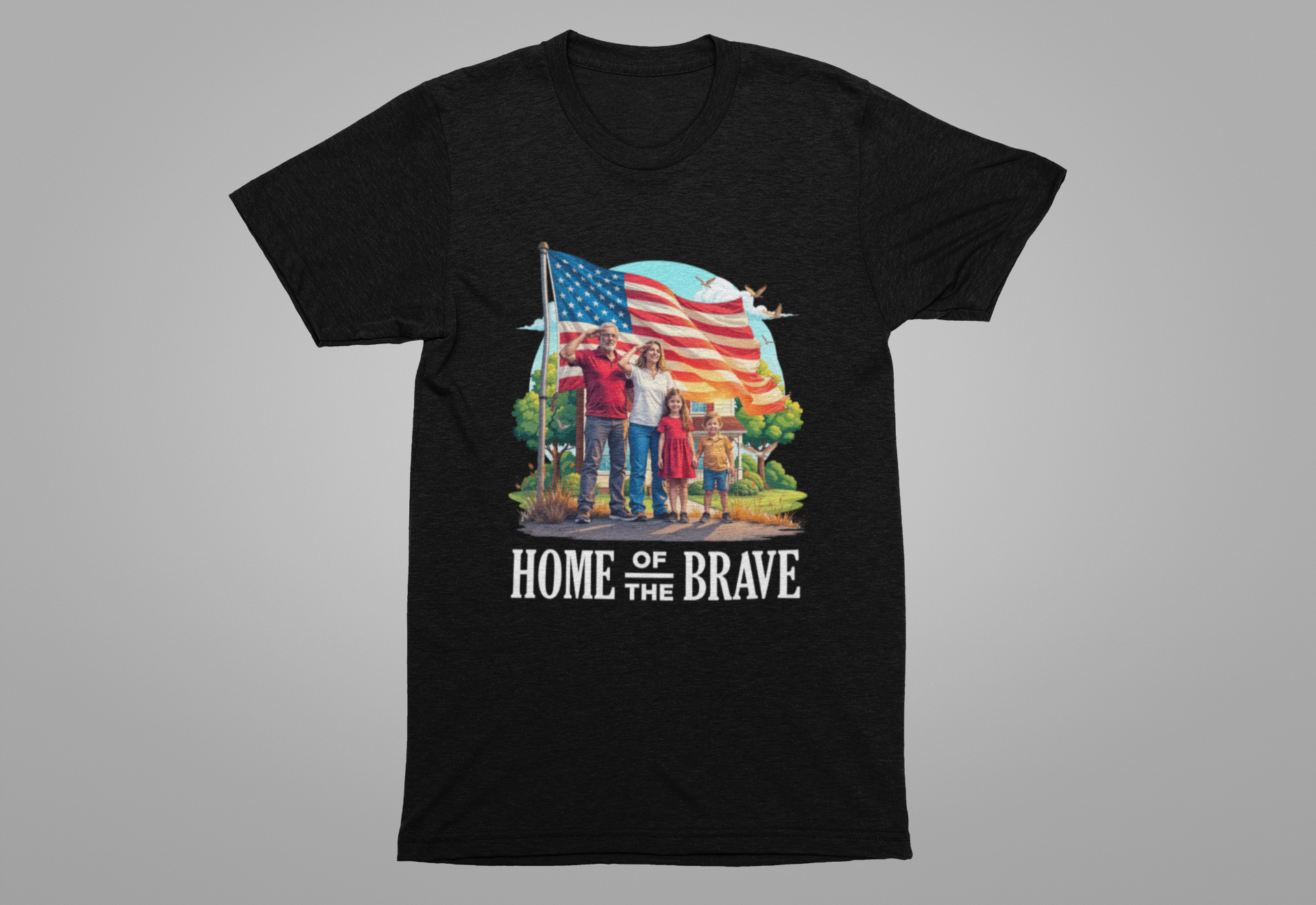 Home of the Brave | Patriotic Family Salute & US Flag T-Shirt