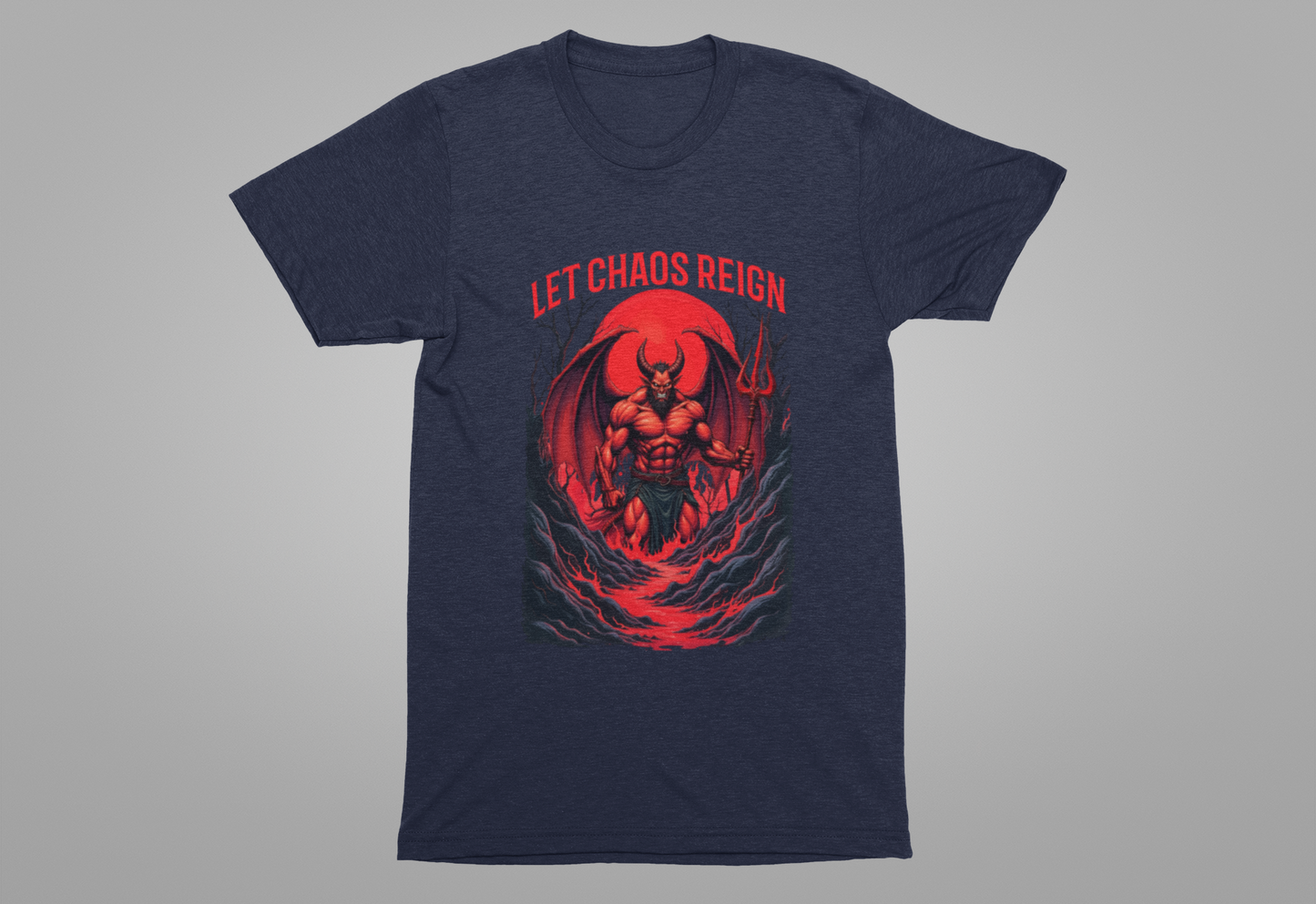 Let Chaos Reign – Fierce Beast with Wings on Fiery under Red Moon Graphic T-Shirt