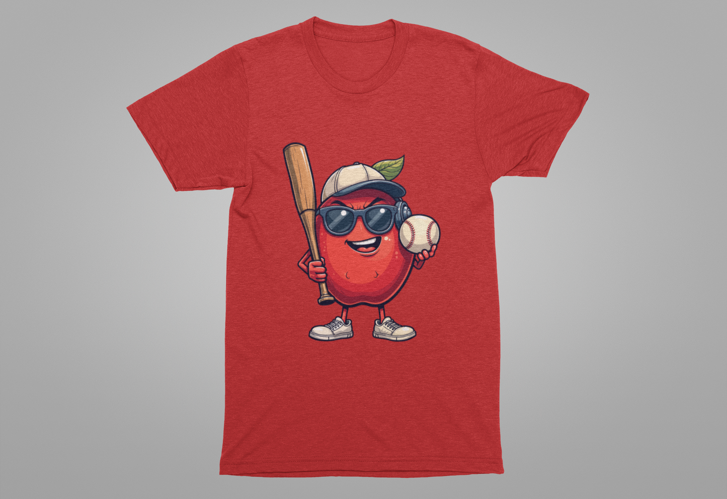 Aggressive Apple Baseball Mascot Tshirt Bold Sports Fruit Character Design