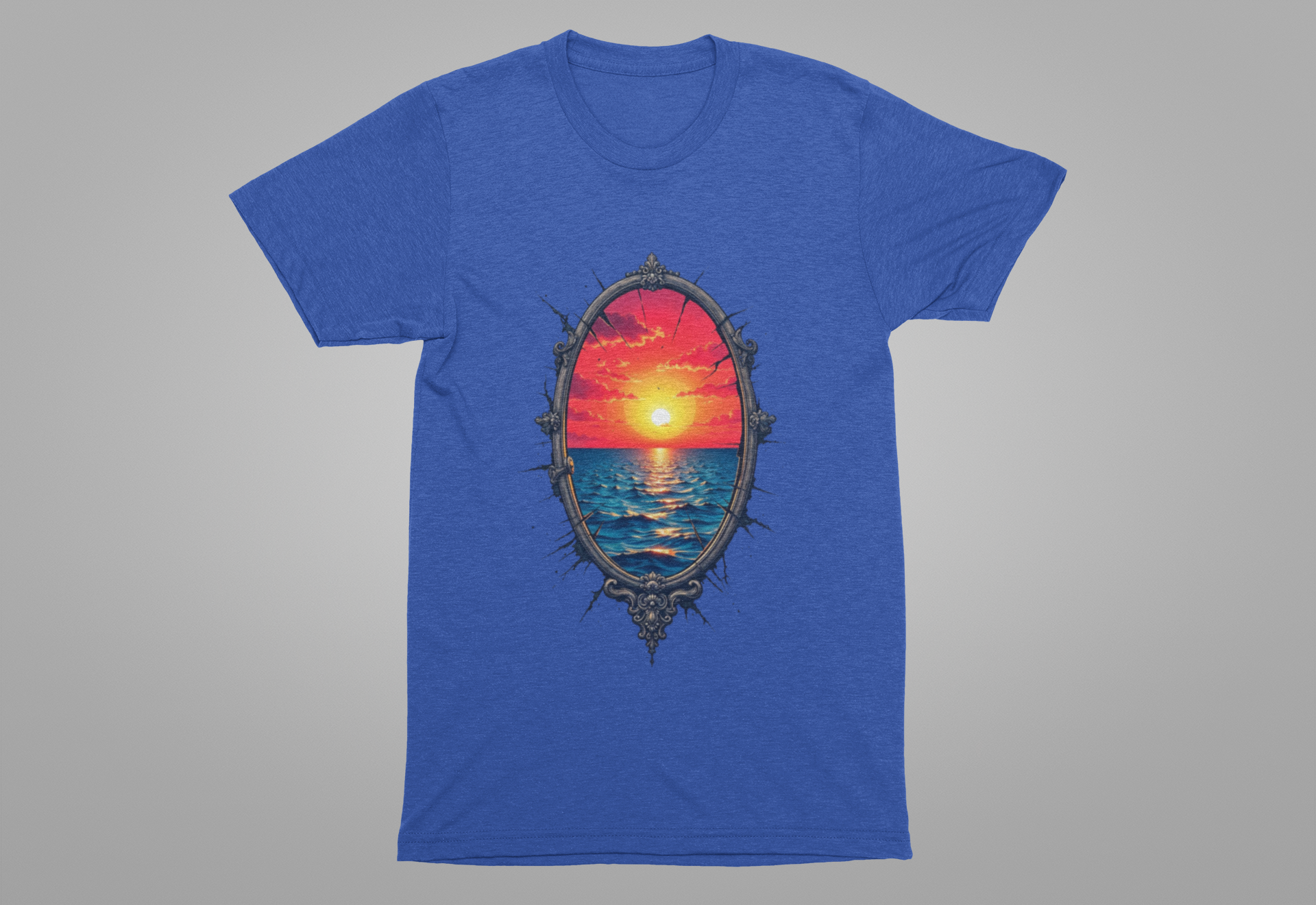 Sunset Portal T-Shirt – Ocean View Through Ornate Frame