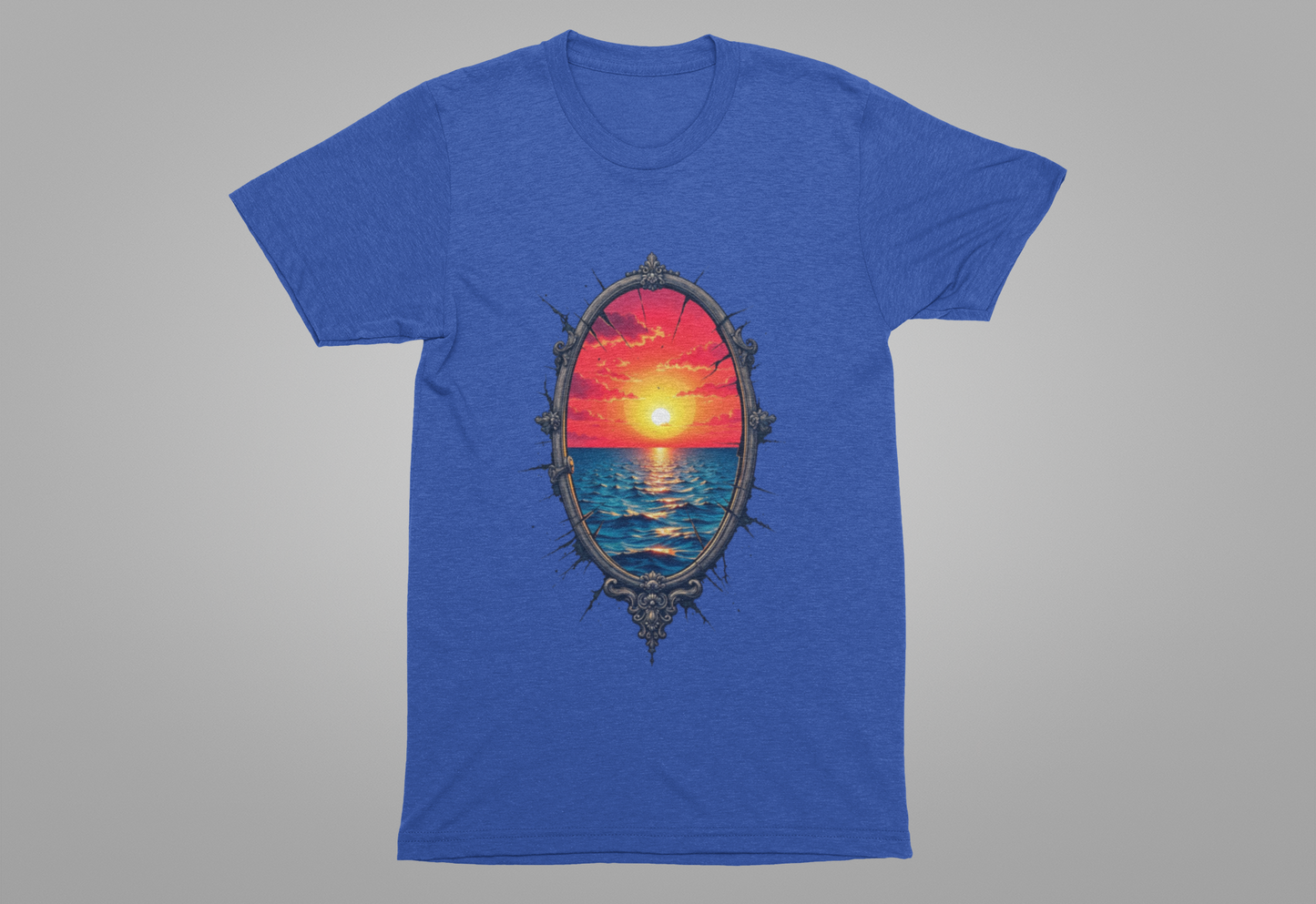 Sunset Portal T-Shirt – Ocean View Through Ornate Frame