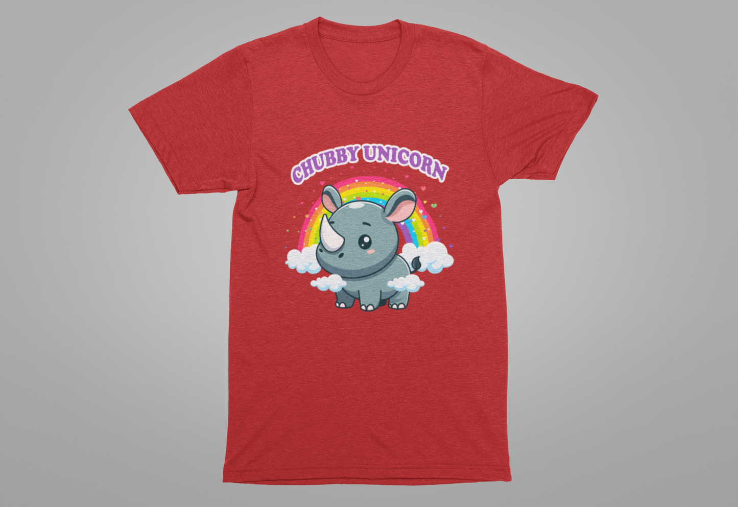 Chubby Unicorn T-Shirt – Cute Cartoon Rhino with Rainbow Graphic Tee