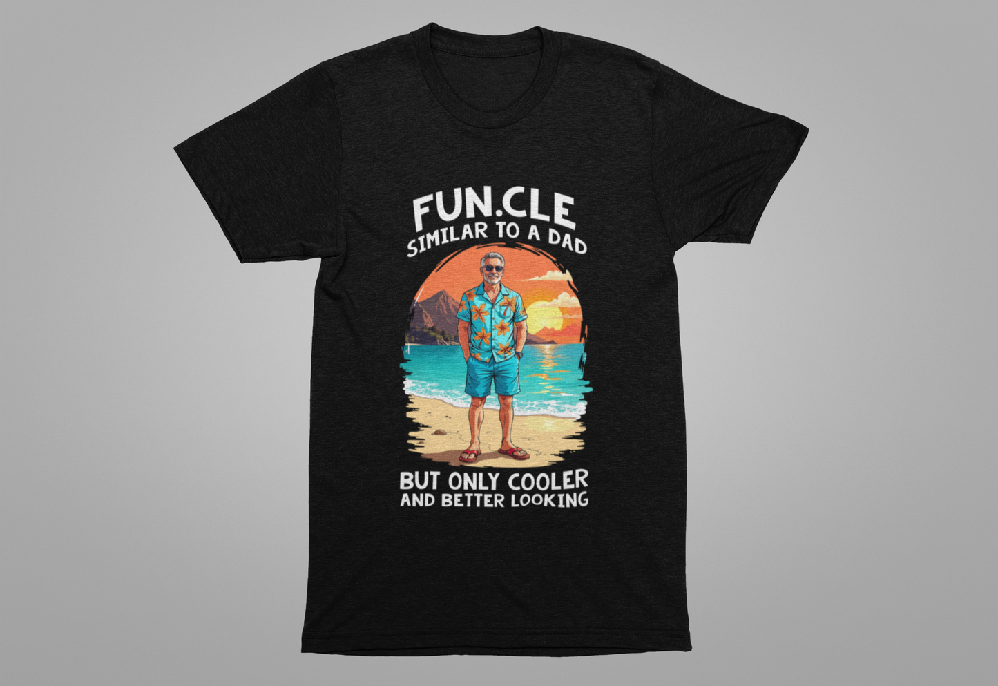 FUN.CLE Beach Sunset T-Shirt – Cool Uncle Beach Graphic with Funny Quote