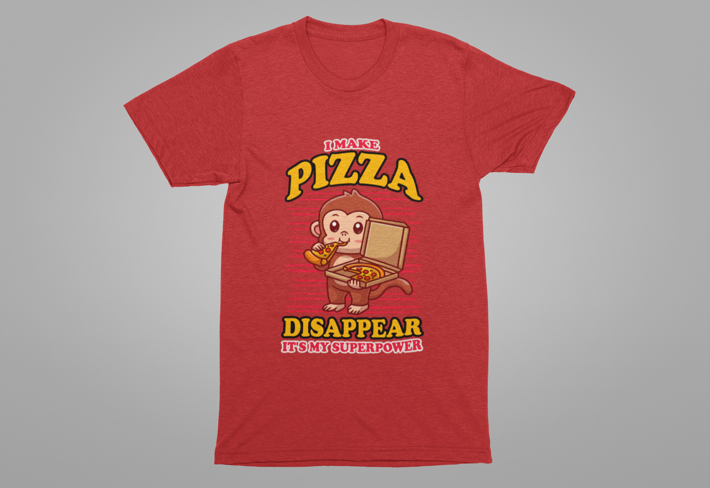 I Make Pizza Disappear T-Shirt – Funny Monkey With Pizza Box and Slice Graphic Tee