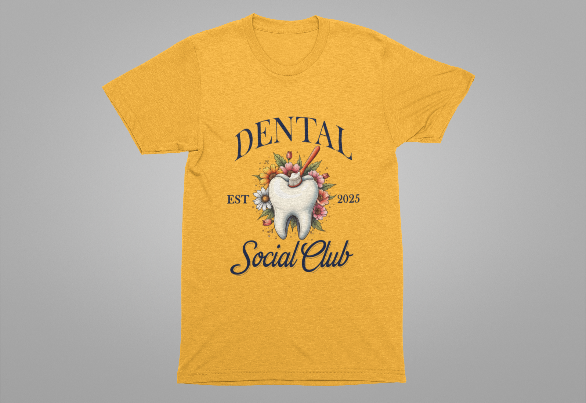 Dental Social Club T Shirt Large Tooth with Brush Paste Flowers Est 2025