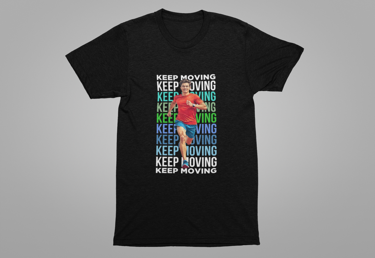Keep Moving – Determination and Progress Man Running Motivational Graphic T-Shirt