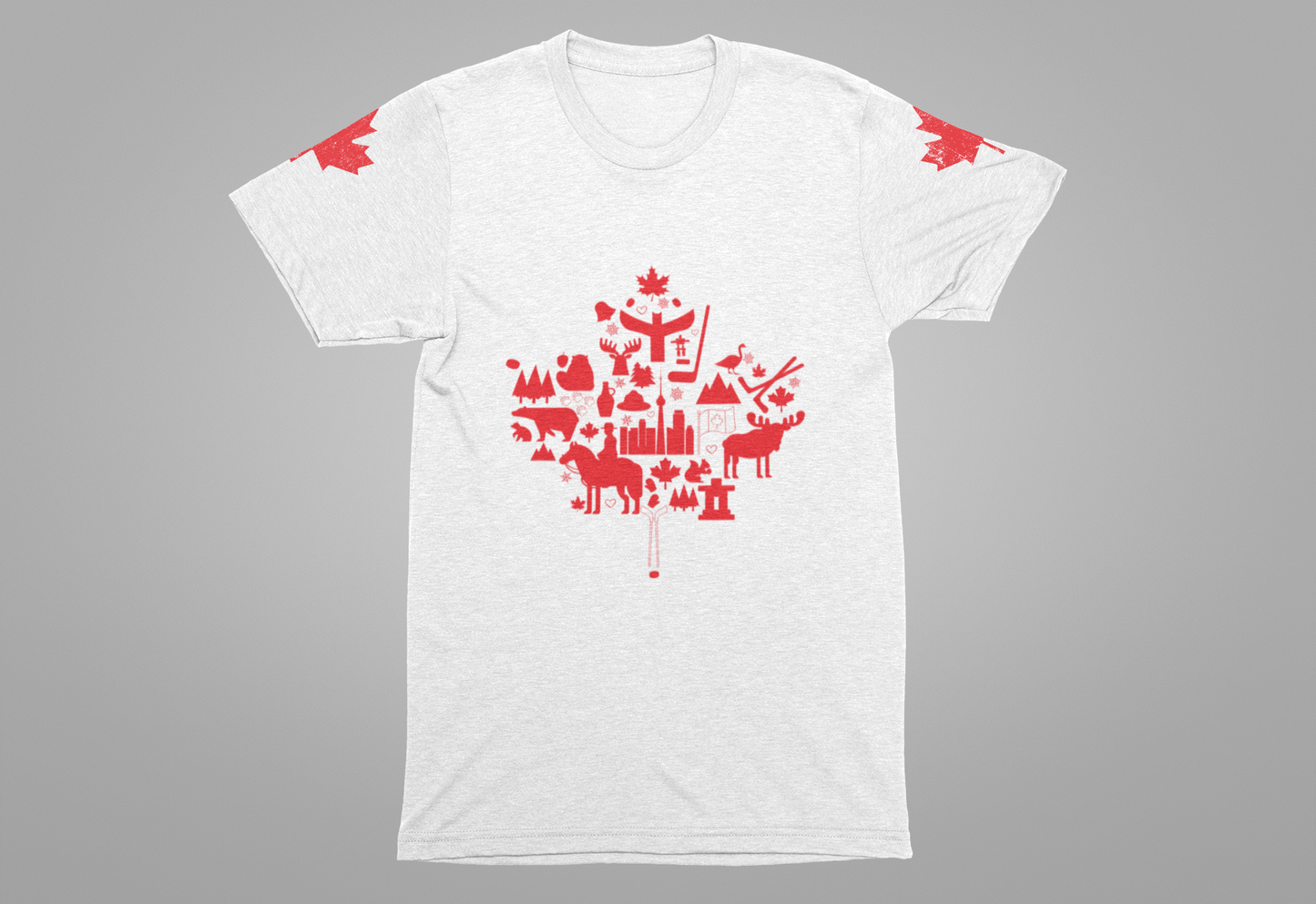 Canada Icons collage of iconic Canadian symbols Maple - Red Print T-Shirt