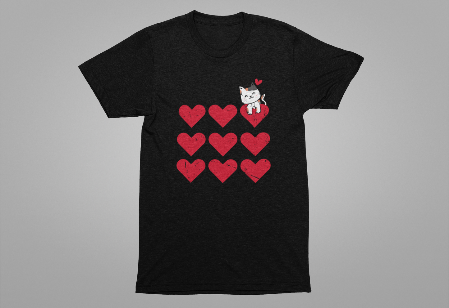 Cute Cat on Hearts T-Shirt – Adorable Kitty with Heart Thought Bubble Graphic Tee