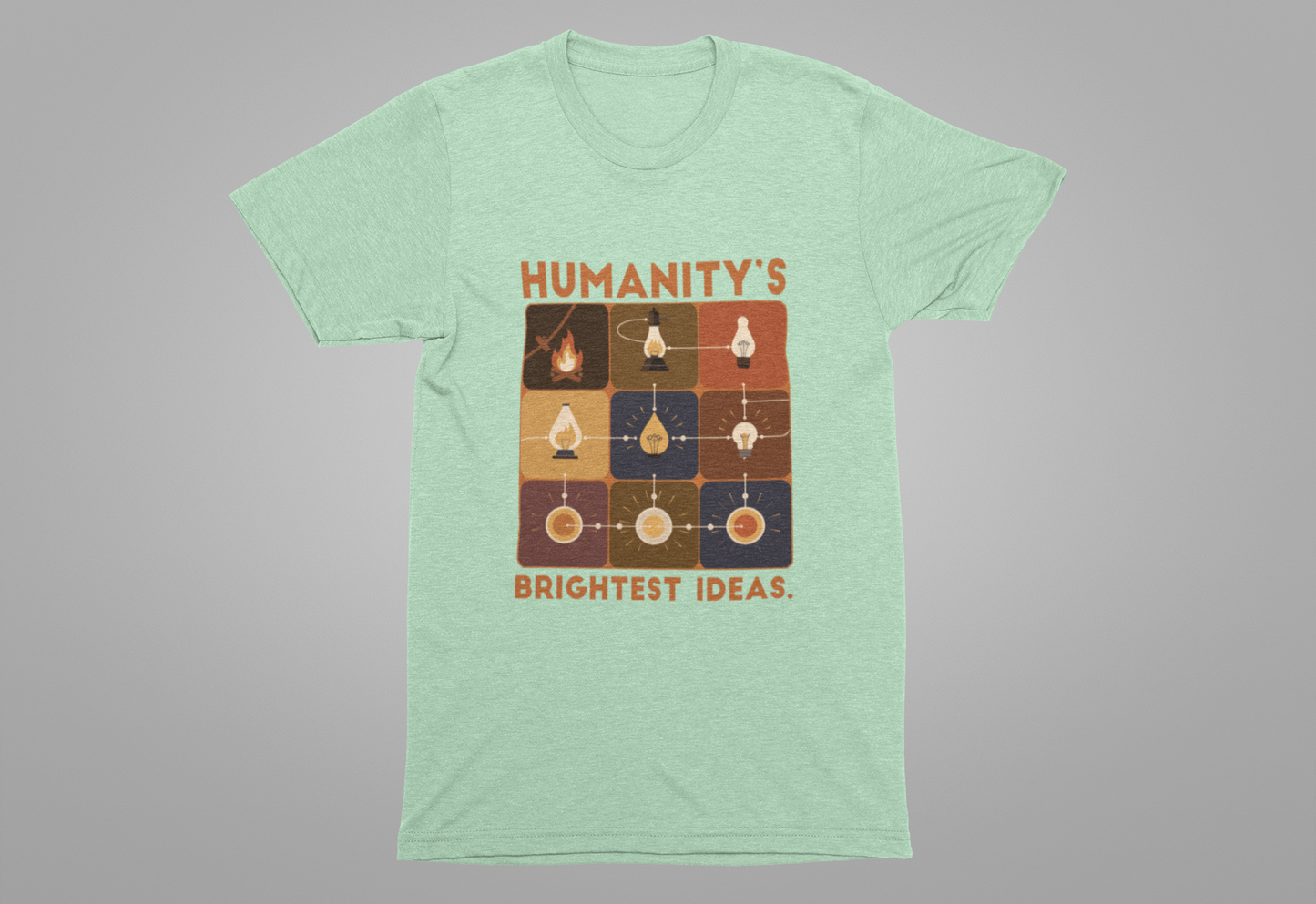 Humanity’s Bright Ideas Tshirt – Evolution from Fire to Fiber Optics Graphic