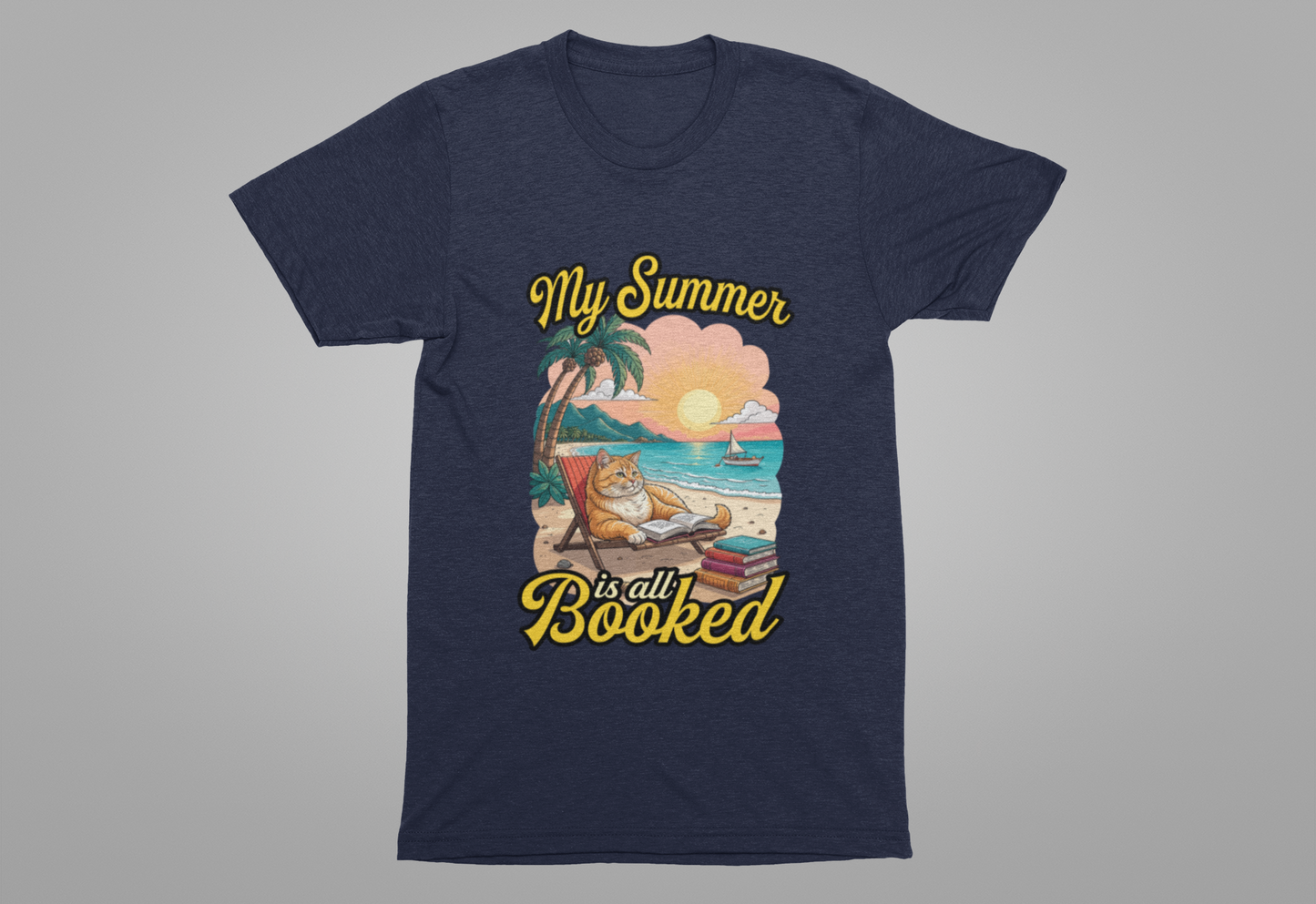 My Summer Is All Booked Tshirt Cat on Beach with books