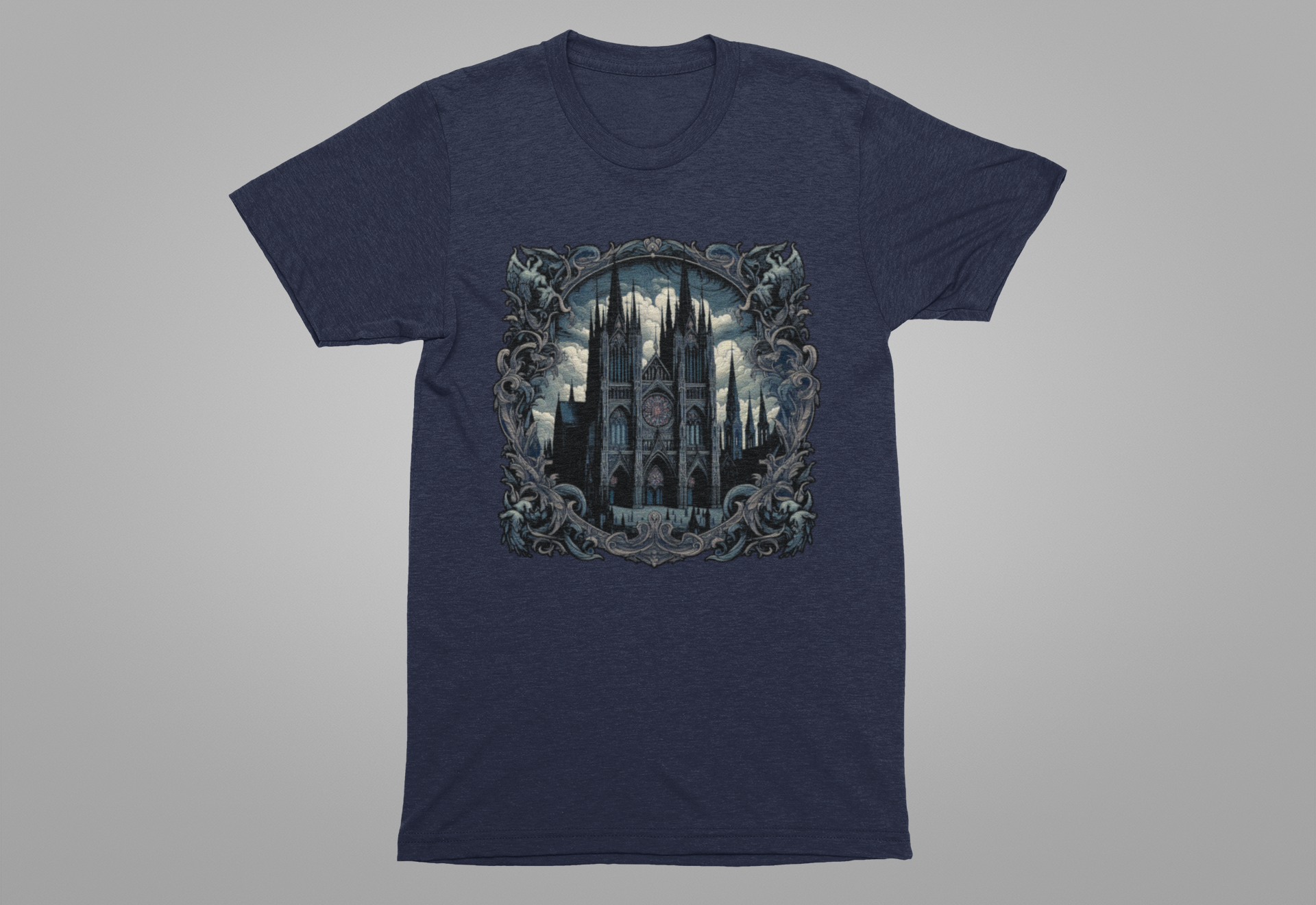 Gothic Art Revival Tshirt – Ancient Castle Reflected in Ornate Mirror