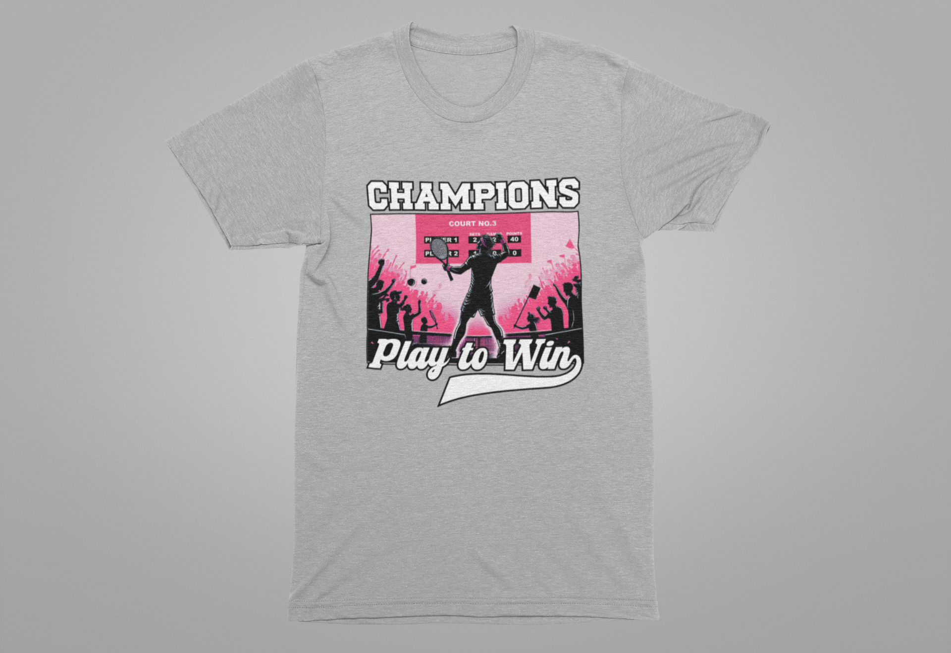 Champions Play to Win – Tennis Victory Celebration Graphic T-Shirt