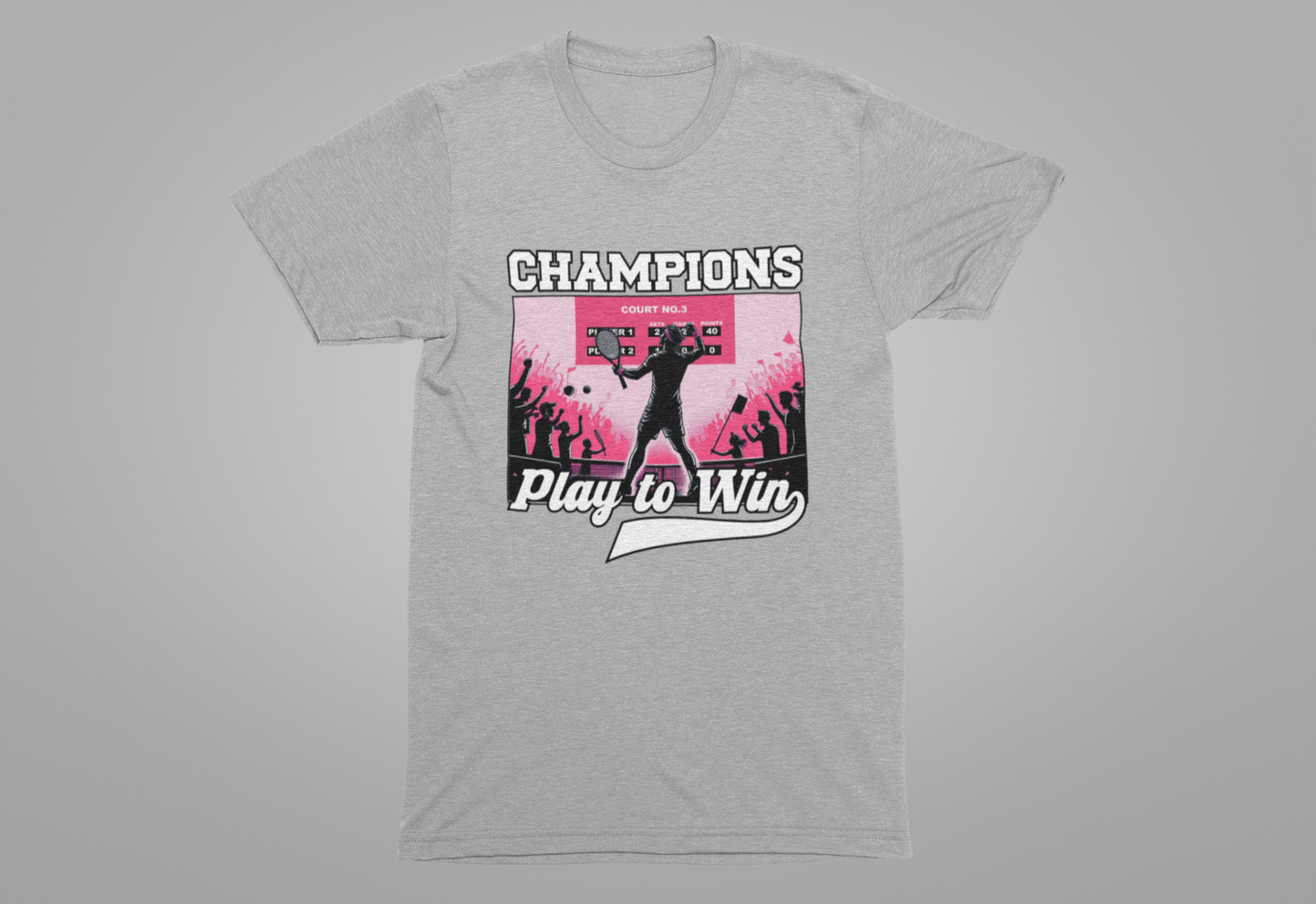 Champions Play to Win – Tennis Victory Celebration Graphic T-Shirt