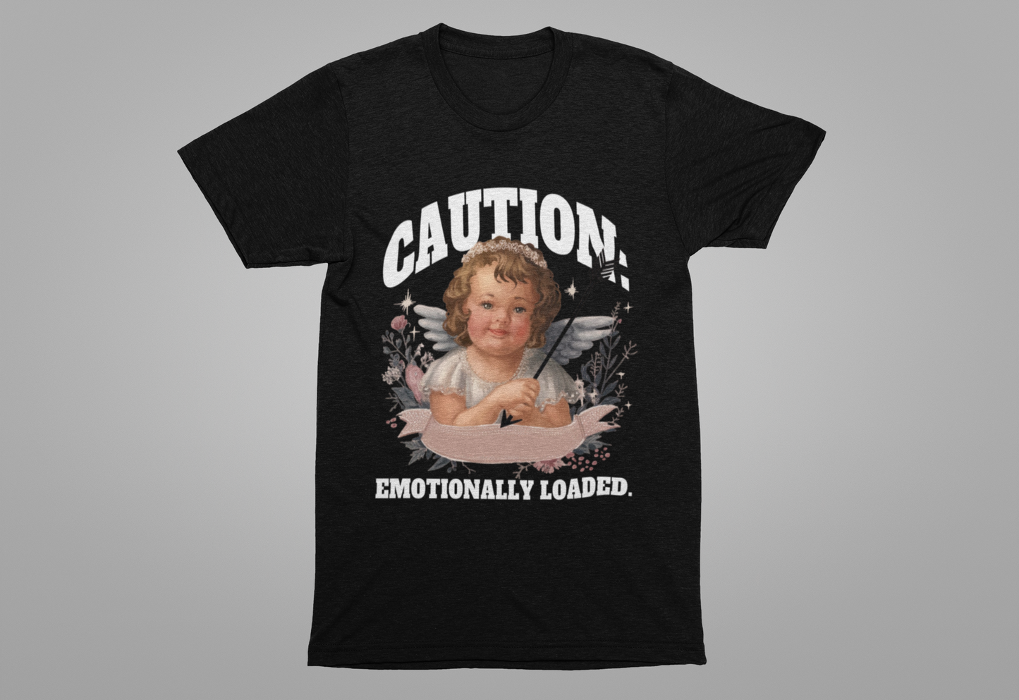 Caution: Emotionally Loaded | Little Girl Angel with Arrow Graphic T-Shirt
