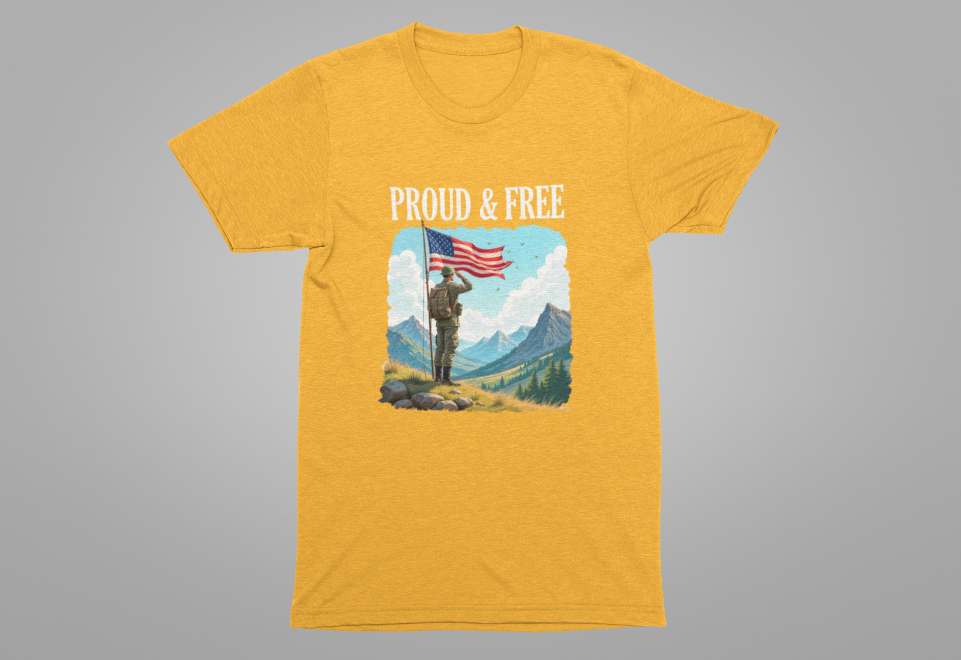 Proud and Free | Patriotic US Flag & Soldier Salute T-Shirt