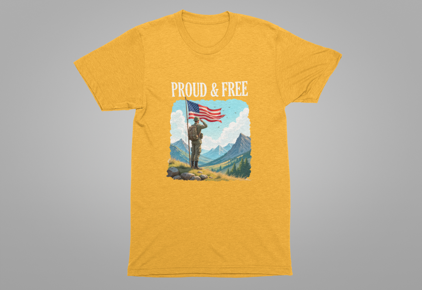Proud and Free | Patriotic US Flag & Soldier Salute T-Shirt