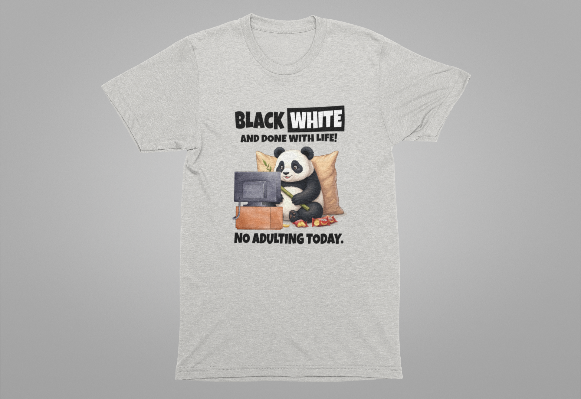 Black White and Done With Life Tee, Panda Humor Shirt, Anti Adulting Graphic Tee, Funny Mood Animal Top, Lazy Day Gift