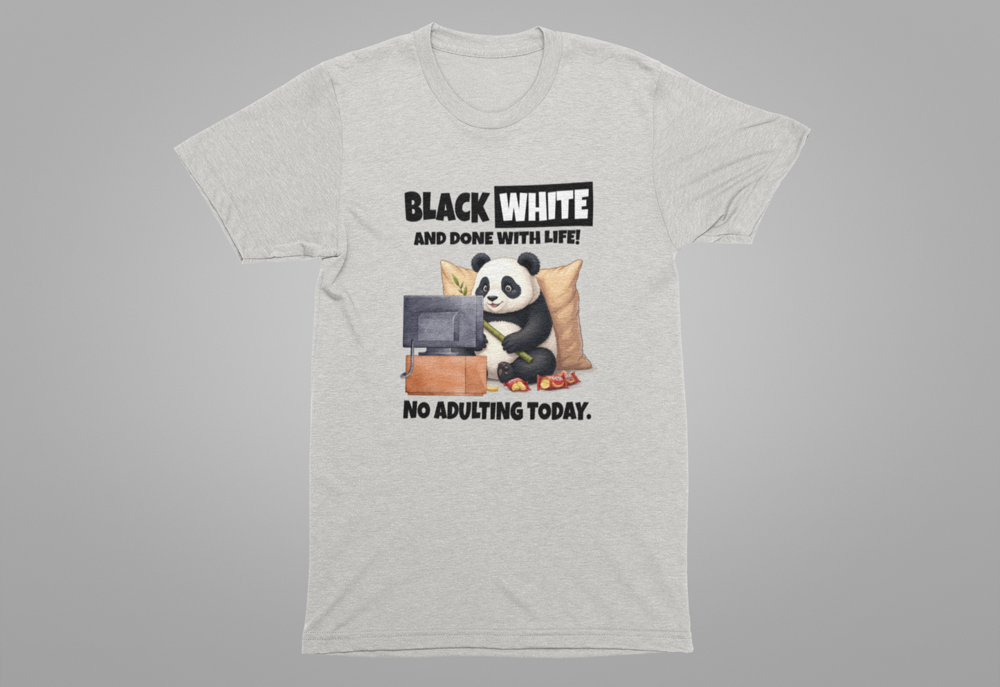 Black White and Done With Life Tee, Panda Humor Shirt, Anti Adulting Graphic Tee, Funny Mood Animal Top, Lazy Day Gift