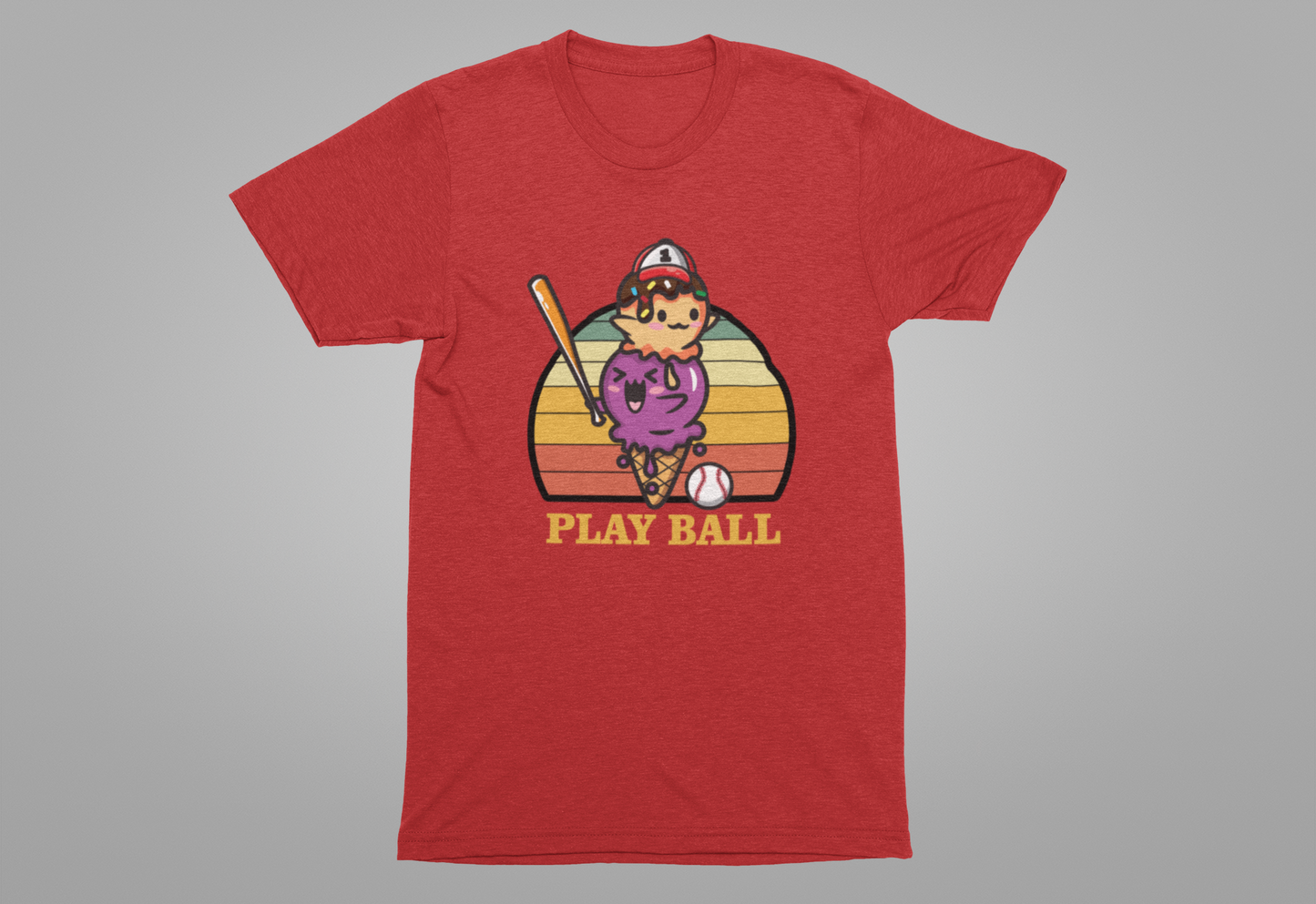 Baseball tshirt - Play Ball Drip Ice Cream Baseball Tshirt Fun Dripping Cone and Player Design