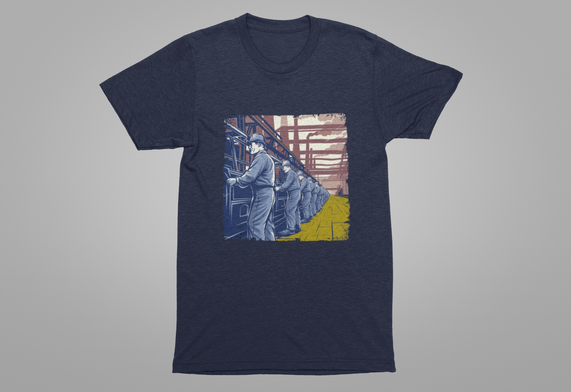 Factory Life, 1800s Edition Tshirt – Assembly Line Workers and Historic Factory Scene