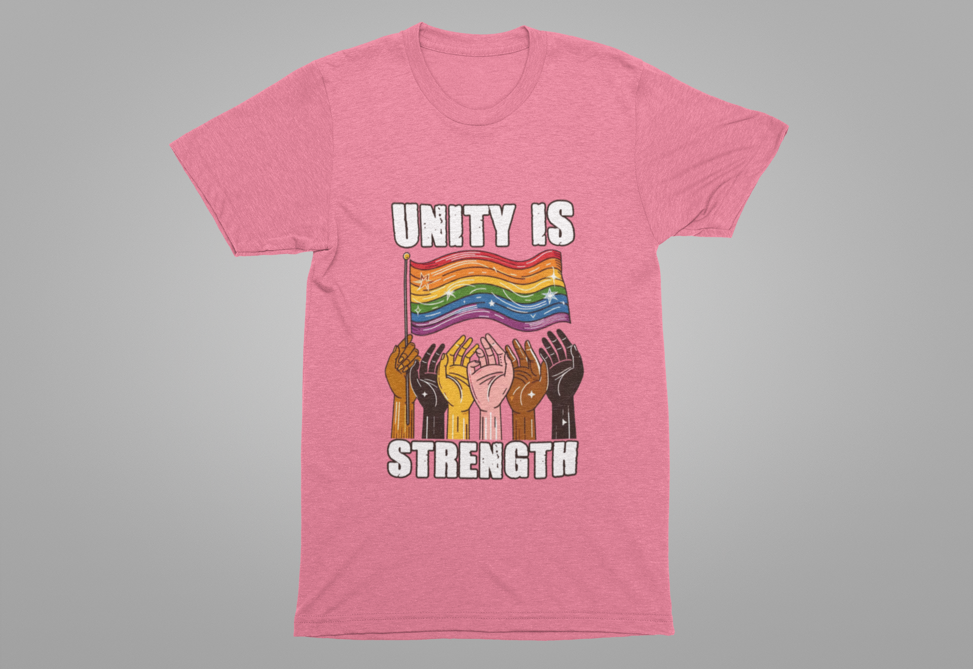 Unity Is Strength – Diverse Hands Holding Pride Flag Graphic T-Shirt