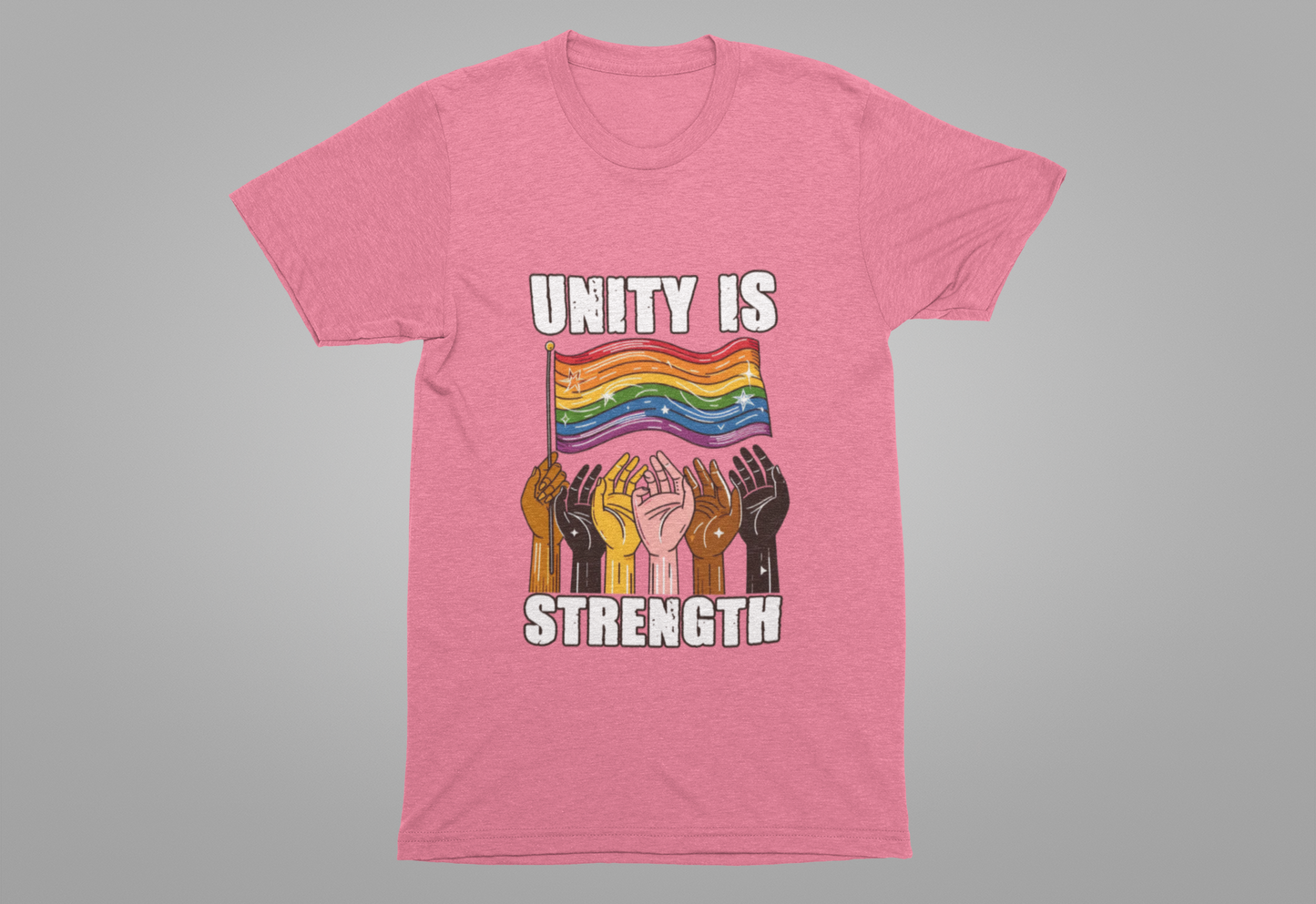 Unity Is Strength – Diverse Hands Holding Pride Flag Graphic T-Shirt
