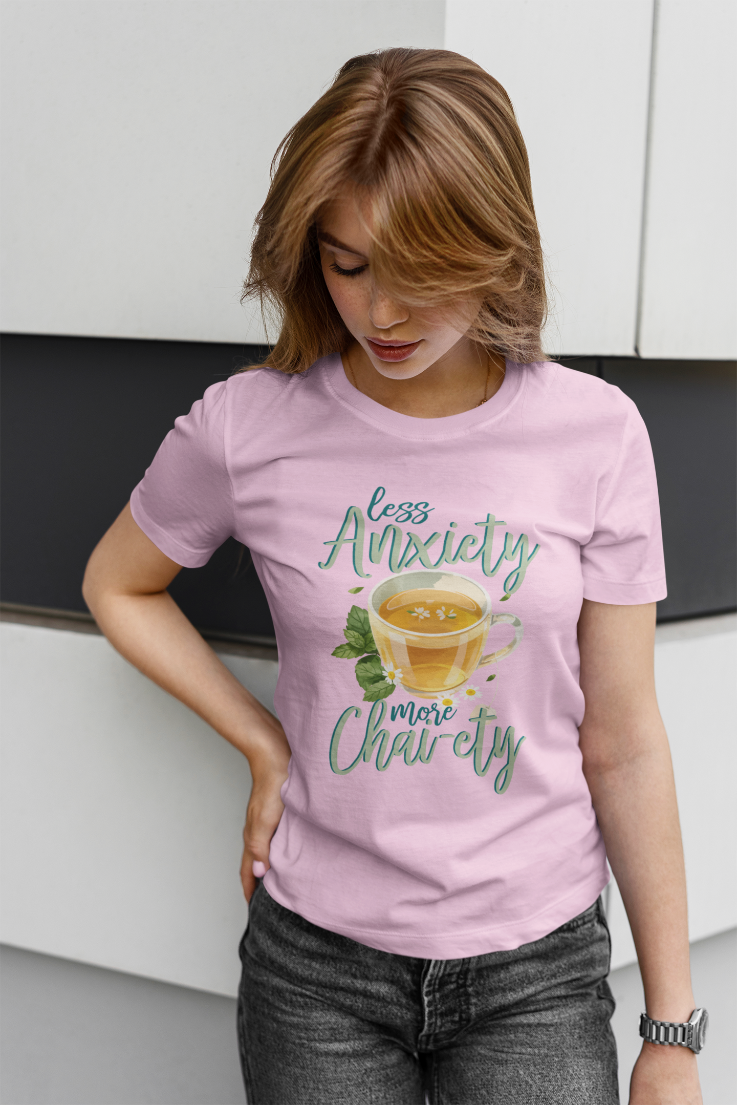 Less Anxiety, More Chai-ety | Large Tea Cup Graphic T-Shirt