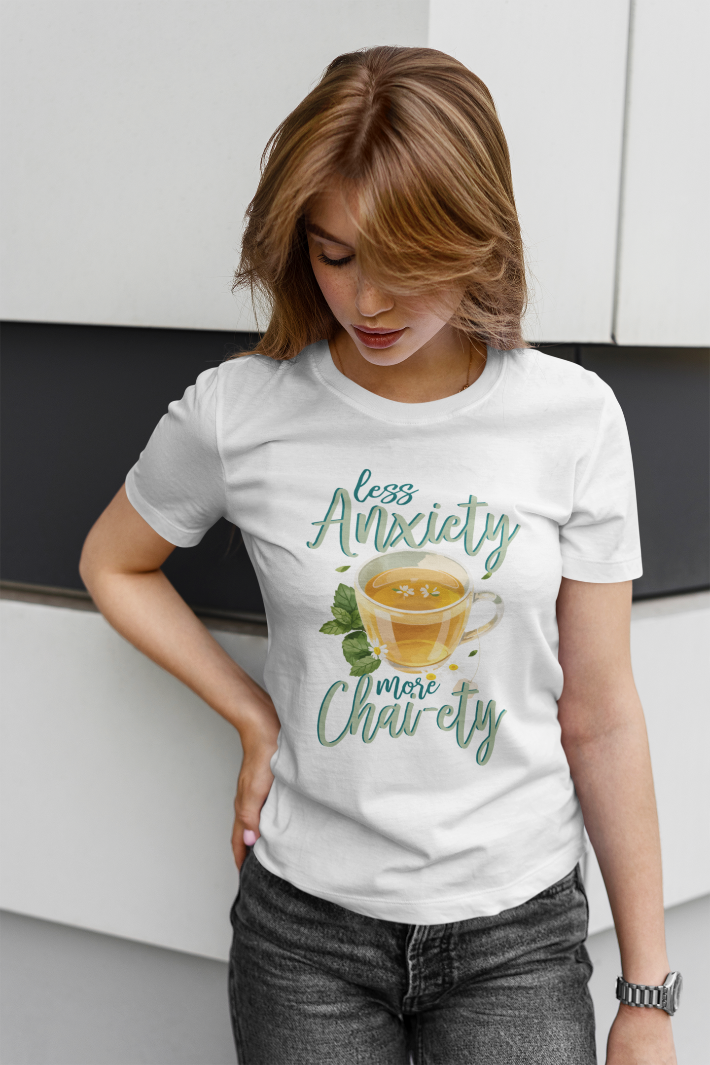 Less Anxiety, More Chai-ety | Large Tea Cup Graphic T-Shirt