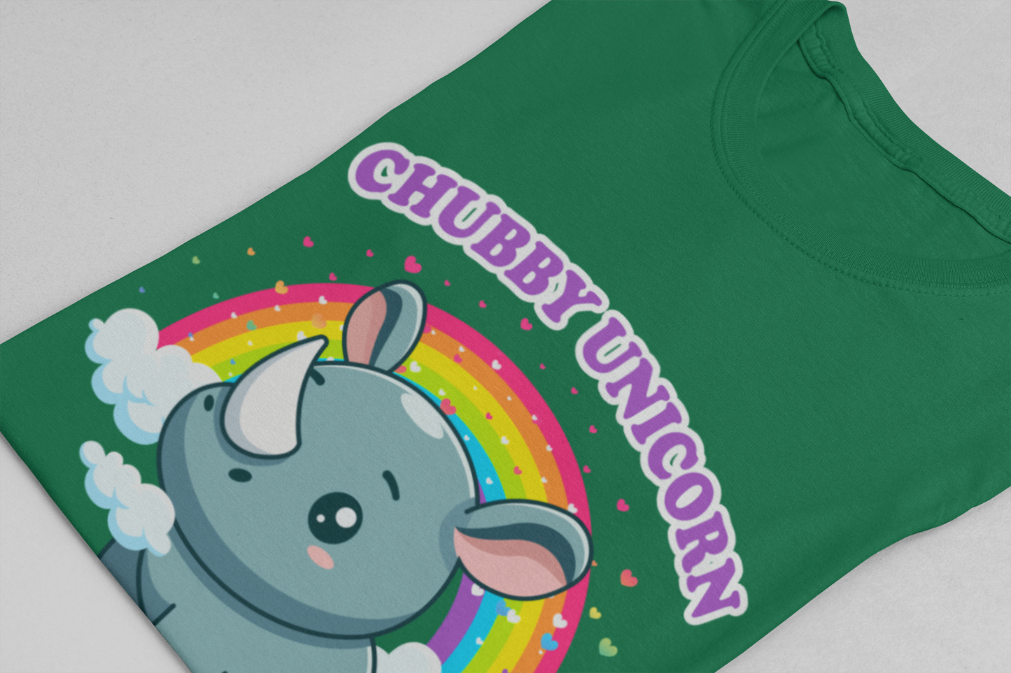 Chubby Unicorn T-Shirt – Cute Cartoon Rhino with Rainbow Graphic Tee