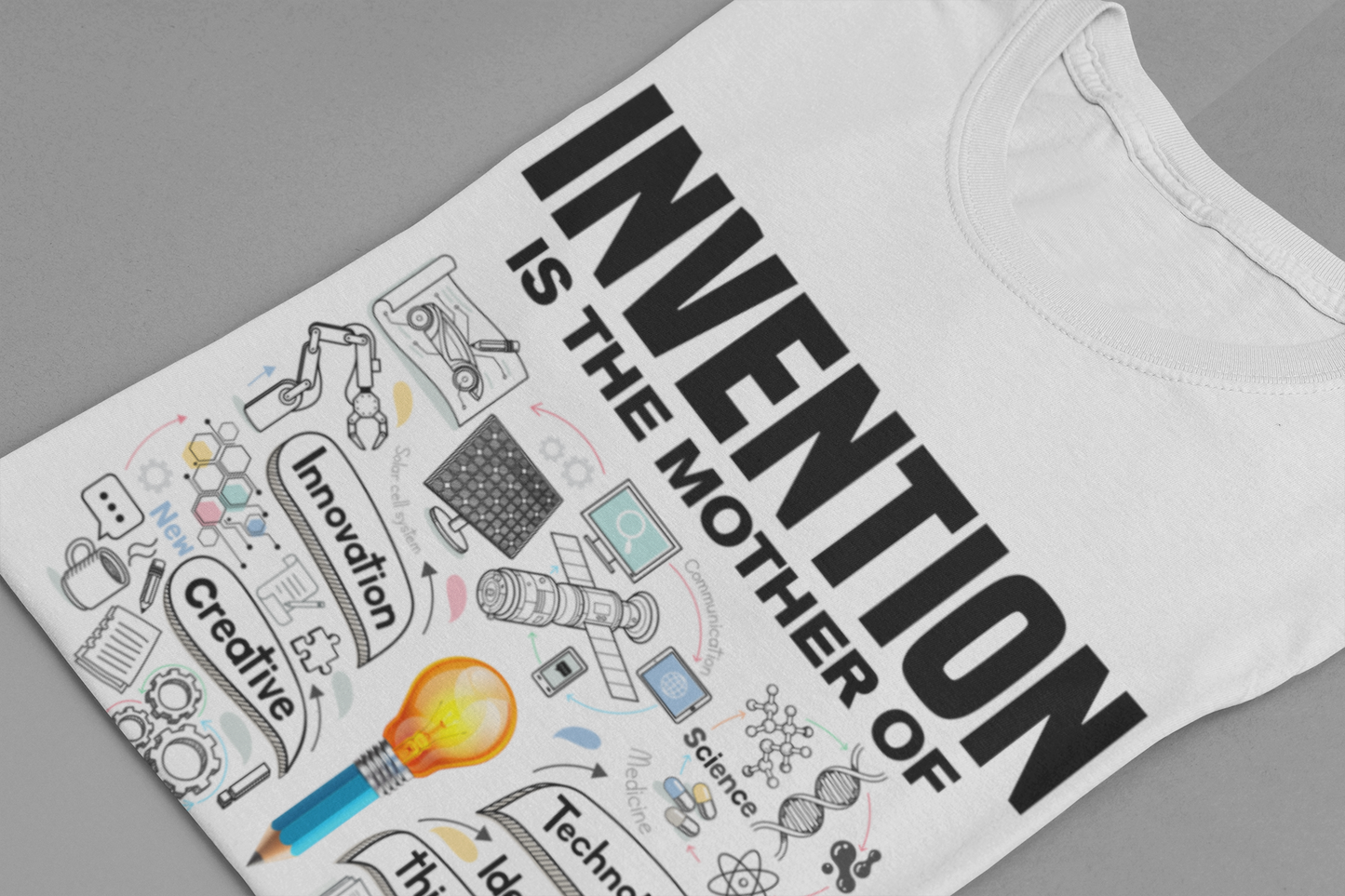Invention is the Mother of Progress Tee, Innovation Quote Shirt, Science History Top, Progress Driven Graphic Tee, STEM Gift