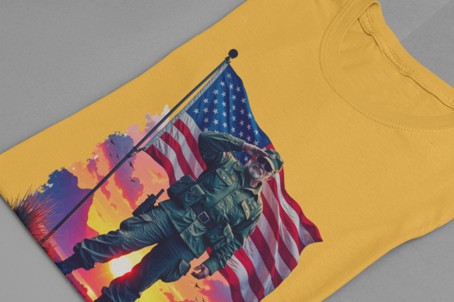 Proud Veteran | US Flag, Saluting Soldier & Tank T-Shirt