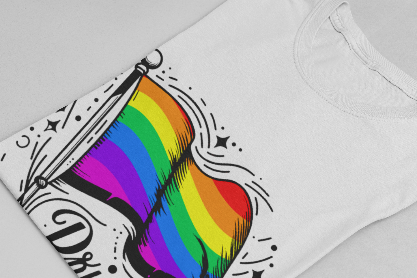 Pride Without Prejudice – Colorful Flag with Lines, Dots & Symbols Graphic T-Shirt