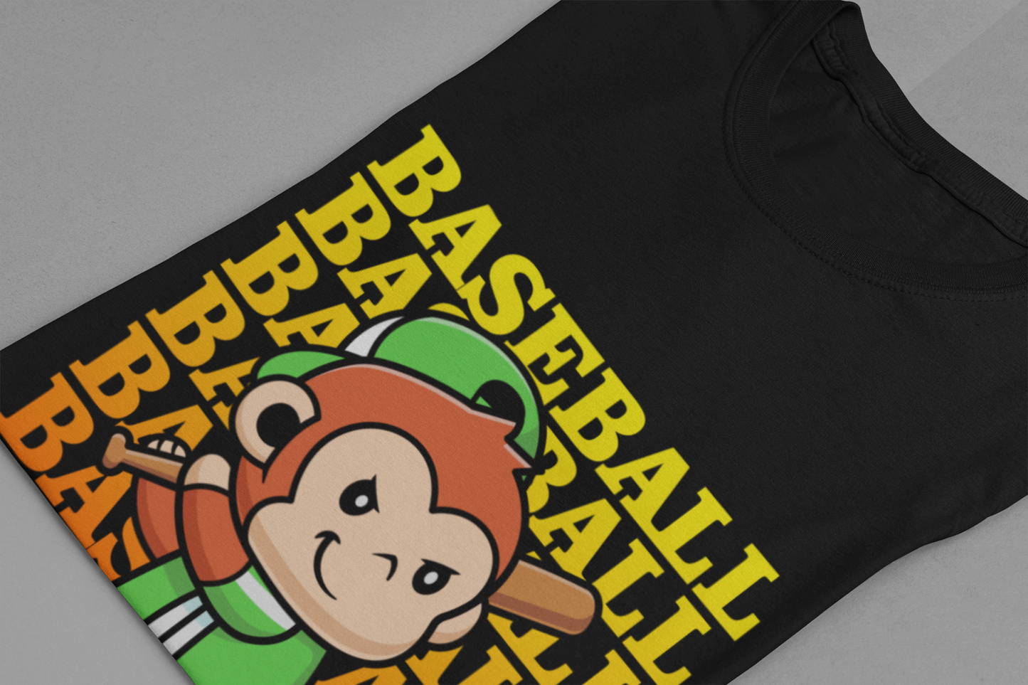 Baseball tshirt - Baseball Monkey Player Tshirt Large Graphic Monkey Baseball Player with Baseball Text Background