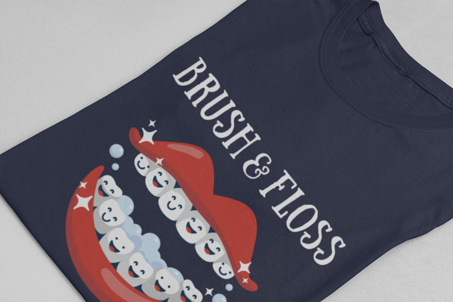 Brush and Floss Then Smile T Shirt Big Laughing Mouth Dental Humor