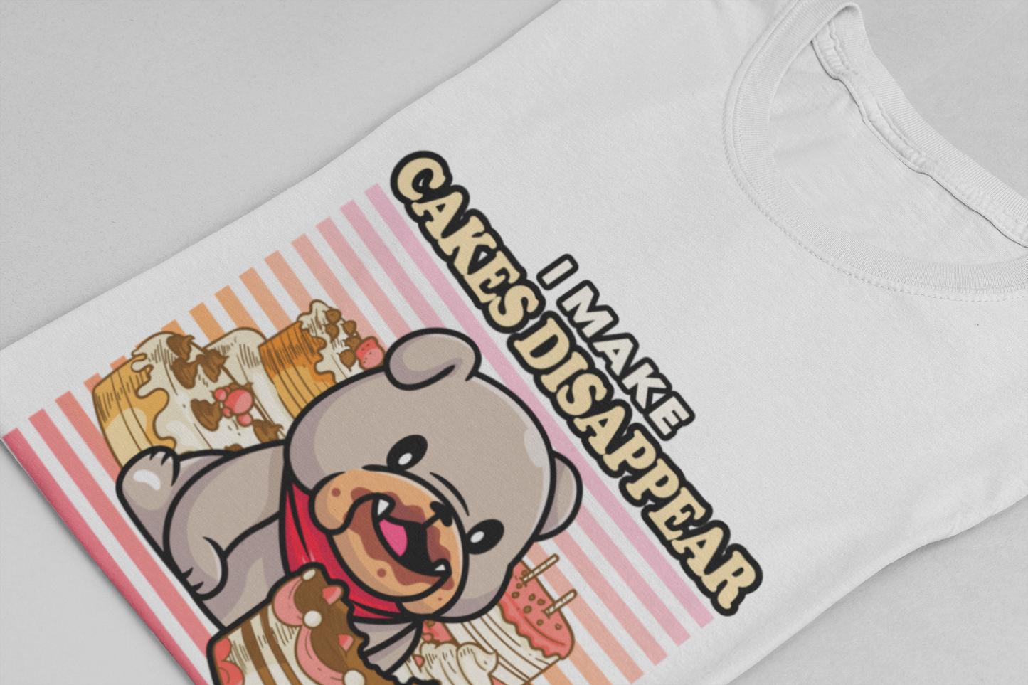 I Make Cakes Disappear T-Shirt – Cute Dog With Cakes Funny Super Power Graphic Tee