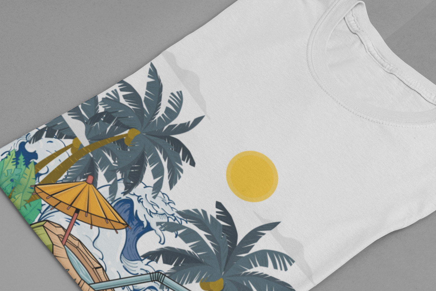 Paradise Found Tropical Refresh – Tender Coconut Drink with Palm Leaves & Ocean Waves Graphic T-Shirt