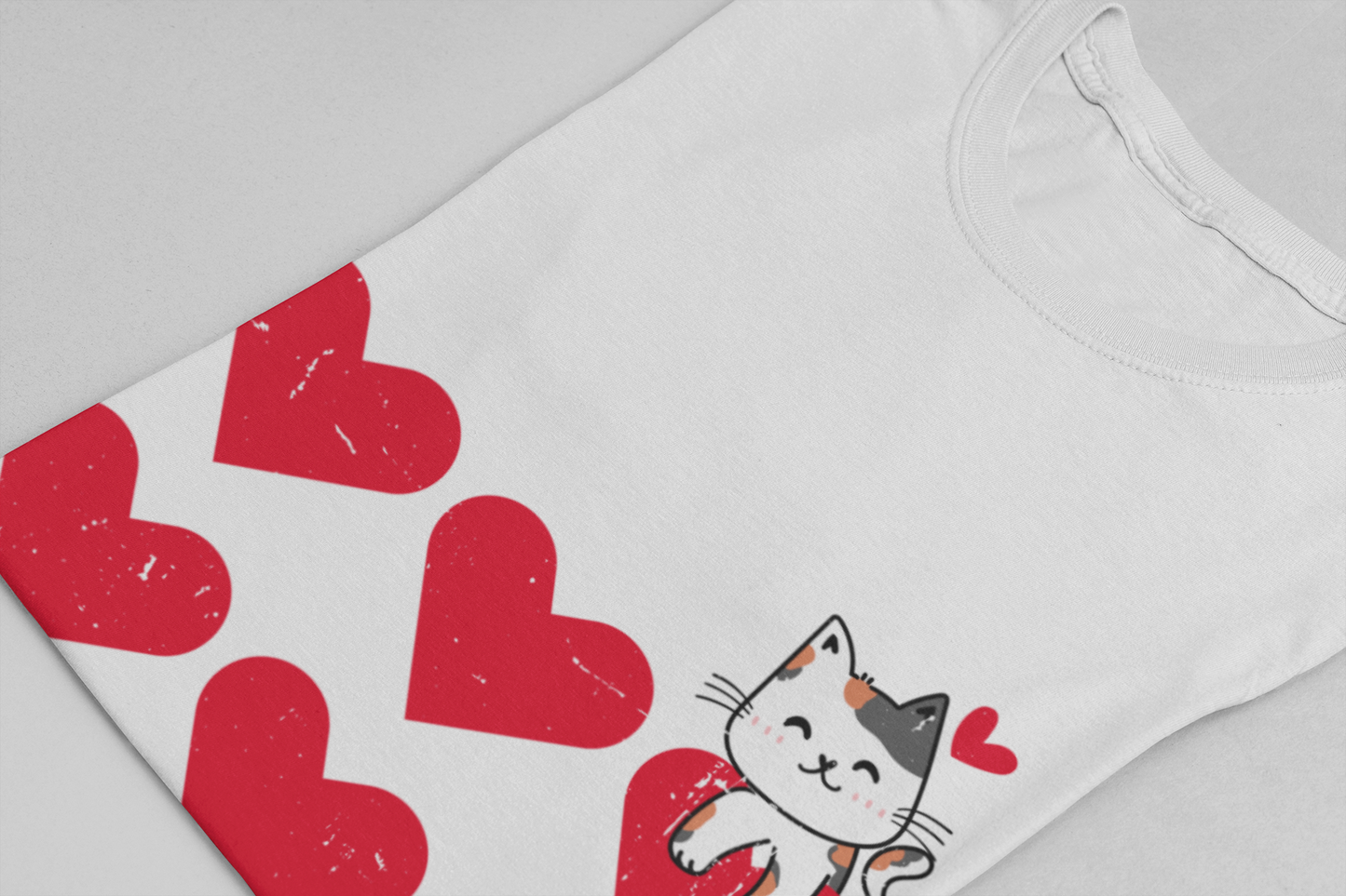 Cute Cat on Hearts T-Shirt – Adorable Kitty with Heart Thought Bubble Graphic Tee