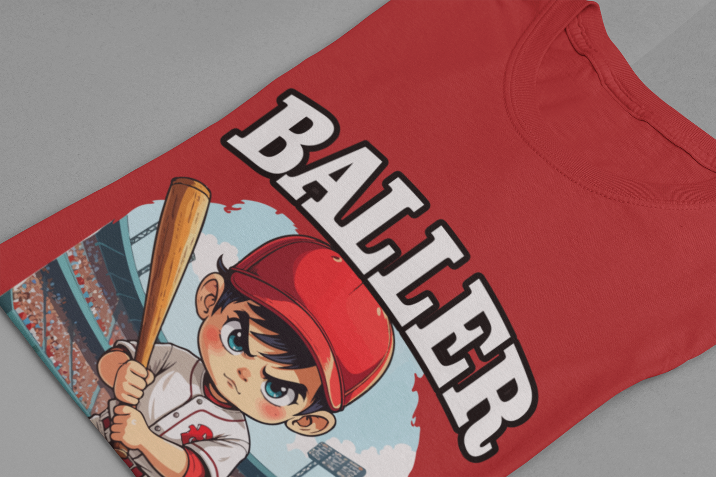 Baller And Short Caller Tshirt young baseball player standing confidently on the pitch