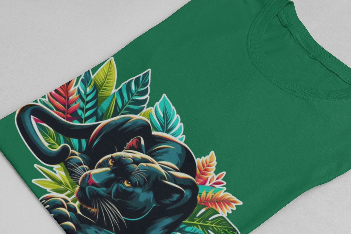 Wild and Beautiful - Black Panther with Claws Out and Jungle Leaves Graphic T-Shirt