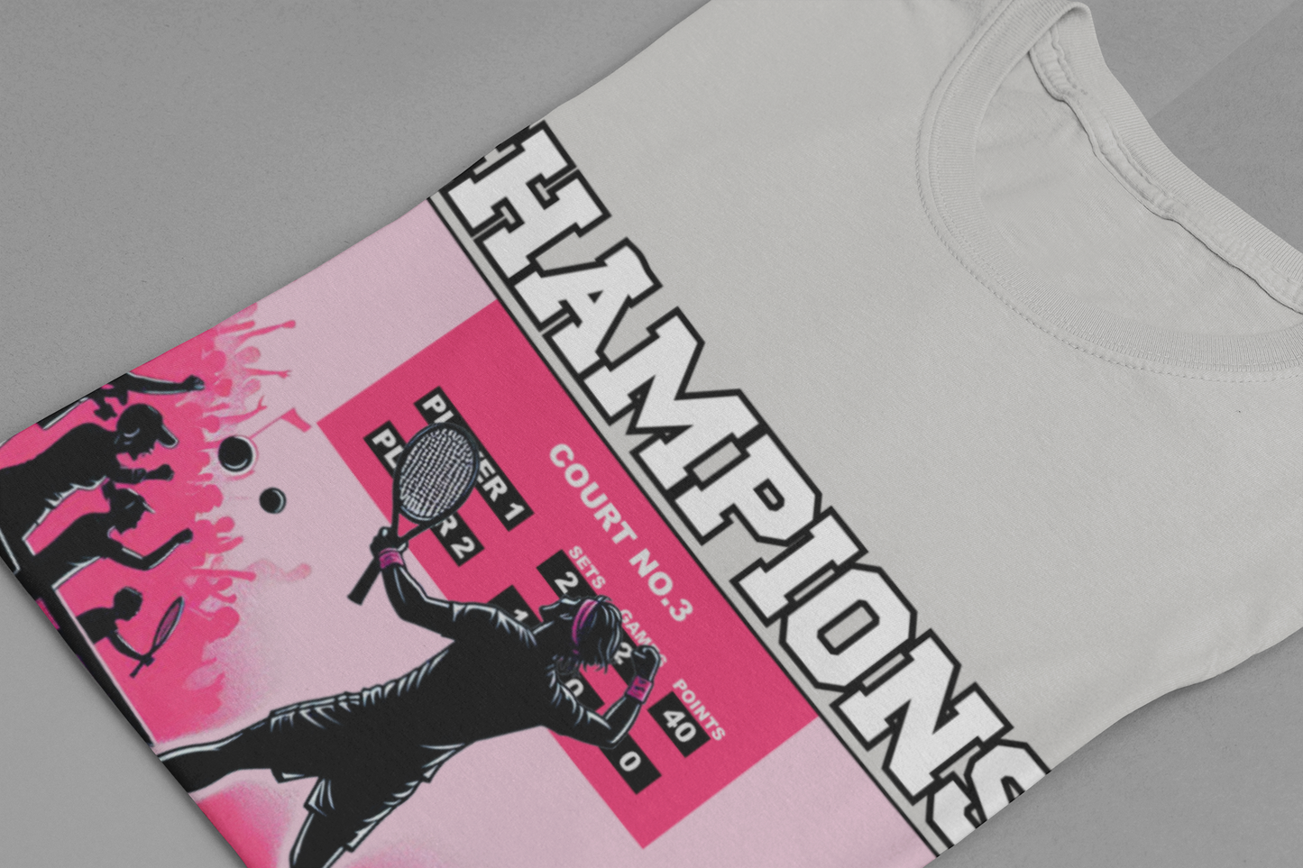 Champions Play to Win – Tennis Victory Celebration Graphic T-Shirt