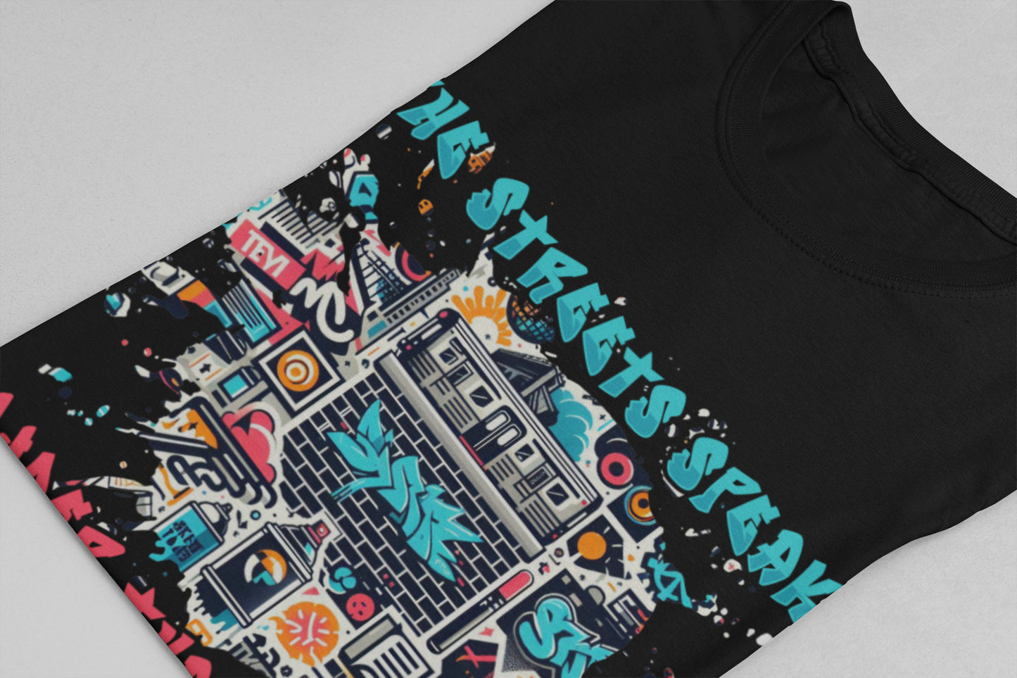 The Streets Speak Louder Than Words Tshirt – Cityscape with Graffiti Street Art Revolution