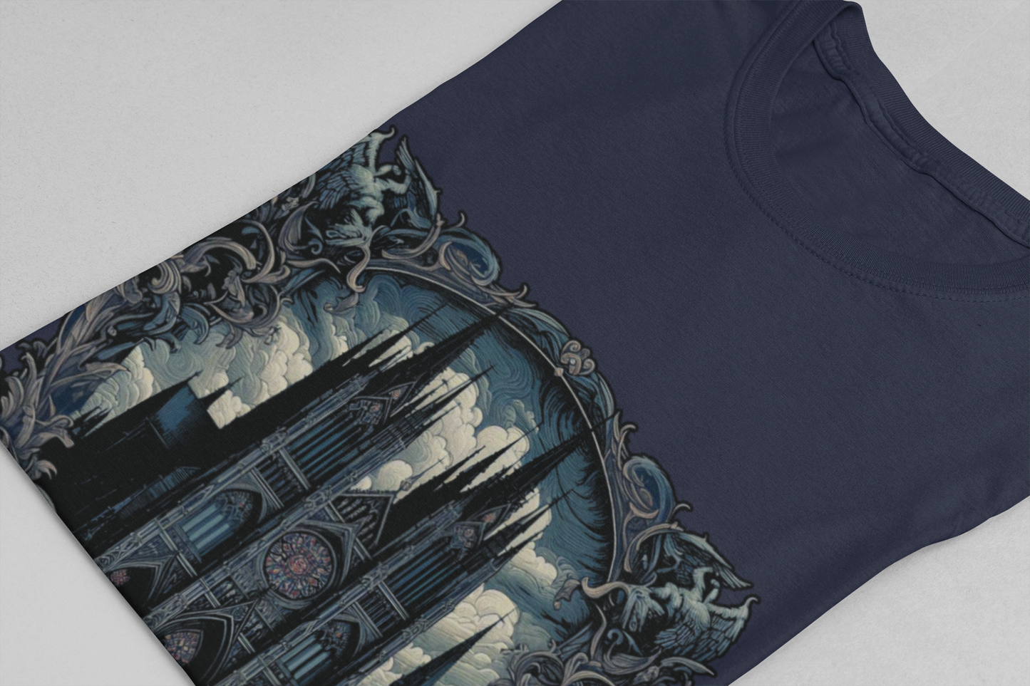 Gothic Art Revival Tshirt – Ancient Castle Reflected in Ornate Mirror