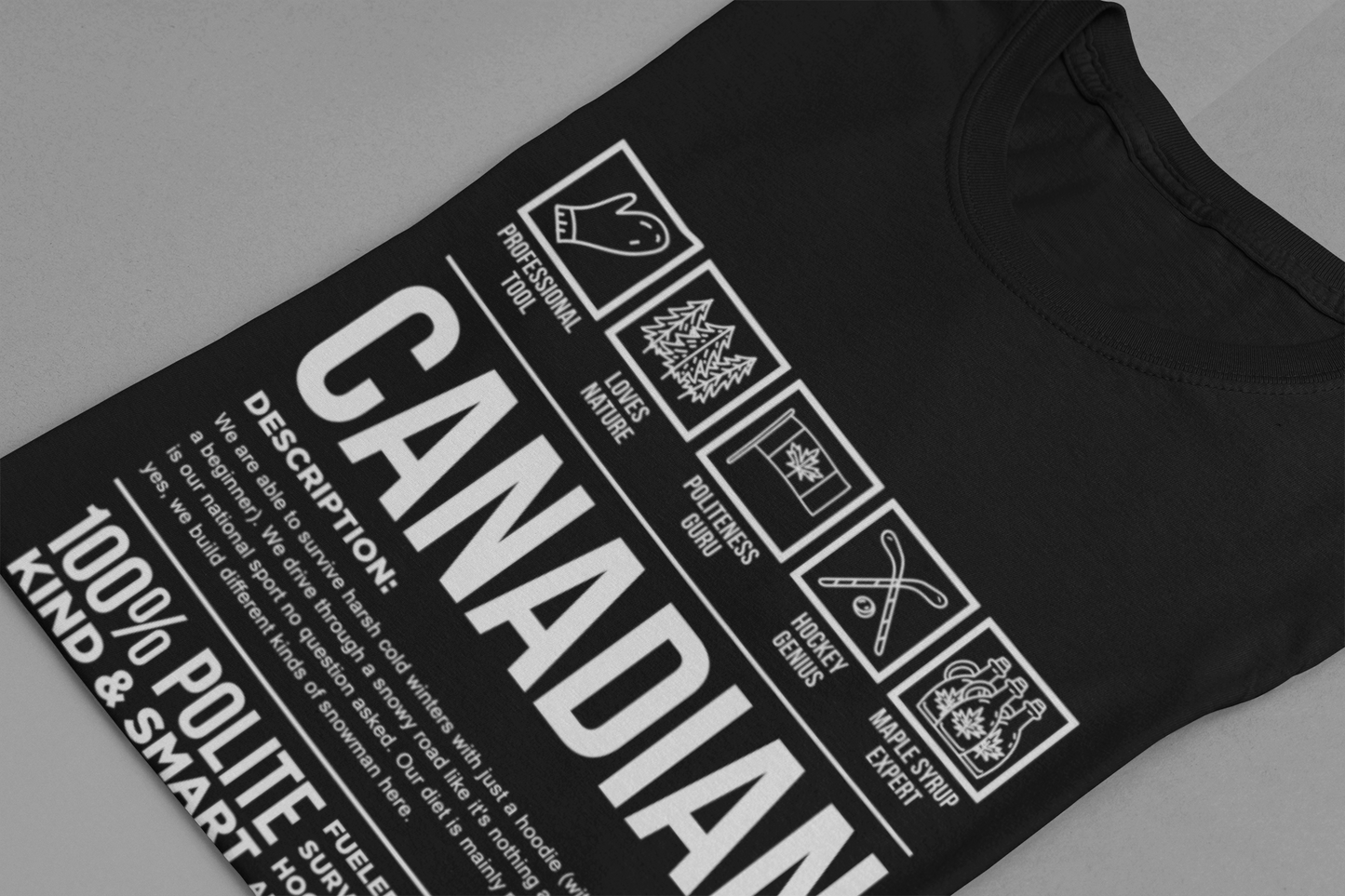 Canadian Traits Nutrition Facts - White Print T-Shirt