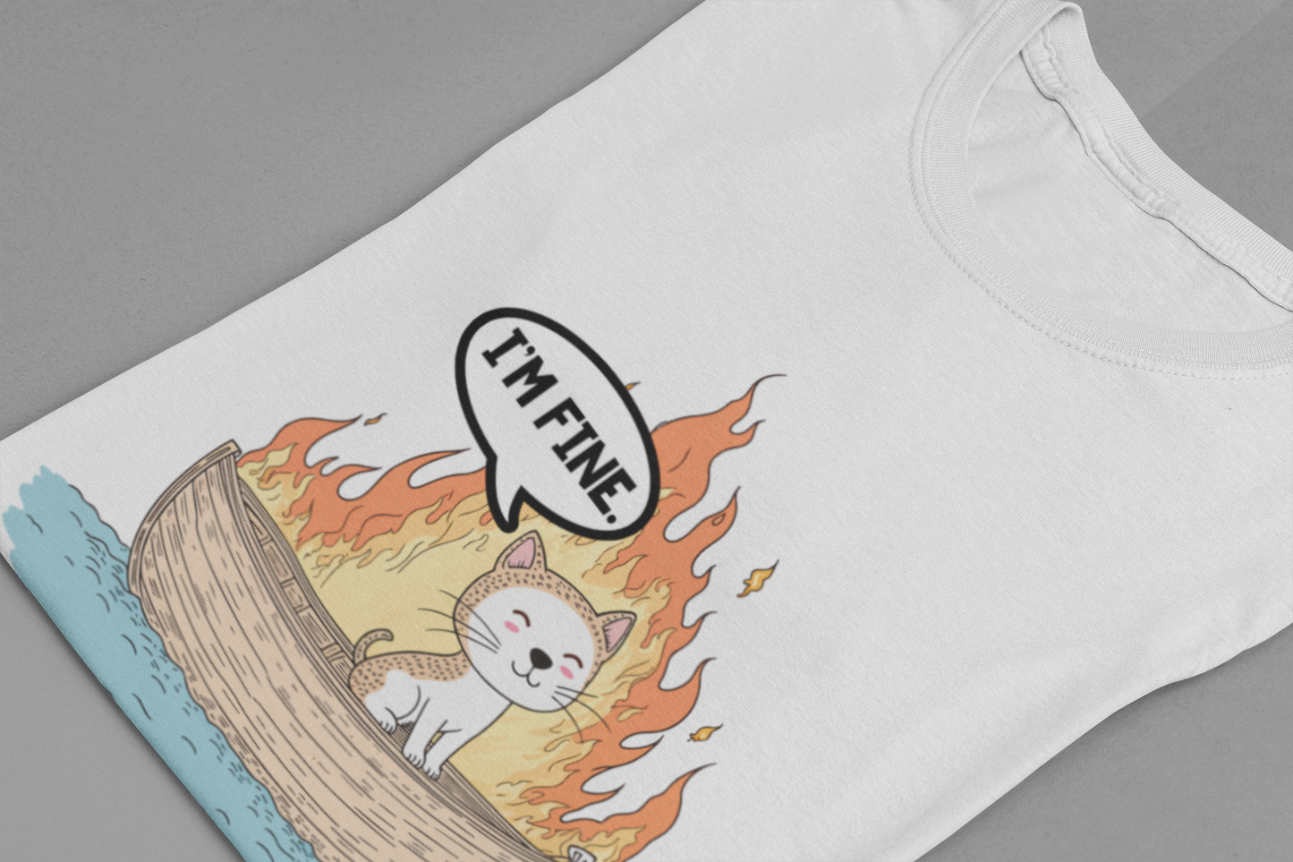 Im Fine Cat In Boat On Fire Tshirt Cat Sitting in Burning Boat Humor